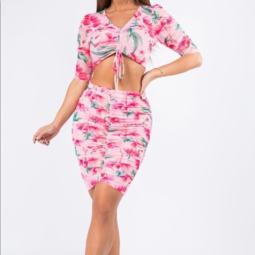 Pink Floral Skirt Set